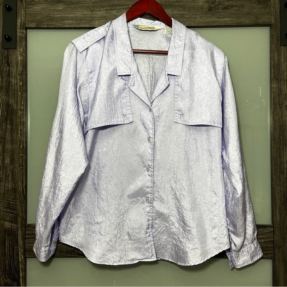 Diane Von Furstenberg Tops - Vintage 1980 Diane Von Furstenberg Lavender Crinkle Button Down Shirt Women's 14